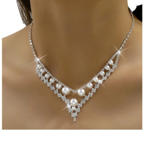 Cross-border Amazon bridal rhinestone crystal imitation pearl necklace and earrings suite ladies ball garment with factory home decoration - Image 5