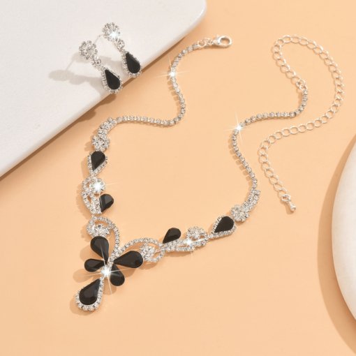Fashion trendy zircon luxury necklace earrings White Butterfly suit ins live popular wear dress wear - Image 4