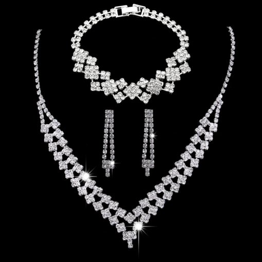 Bright full rhinestone zircon water drop necklace eardrops bride wedding jewelry shooting jewelry suit wholesale - 图片 15