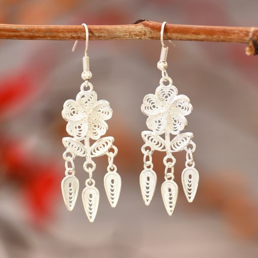 Fashion national fashion ethnic style ethnic minority silver vintage earrings - 图片 2