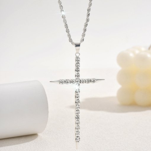 Cross-border exquisite cross necklace women's high-grade diamond-embedded light luxury rhinestone pendant necklace religious belief accessories - 图片 4