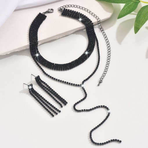 Europe and America cross border new full diamond multi-layer necklace fashion simple style long tassel necklace clavicle chain female accessories wholesale - Image 4