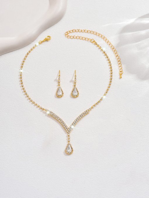 Cross-border e-commerce bride jewelry for girls European and American rhinestone necklace earrings earrings wedding jewelry suit wholesale - Image 8