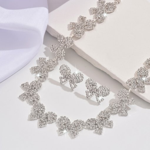 Amazon new fashion bowknot necklace party decorations flash all-Match full diamond necklace female necklace - 图片 3
