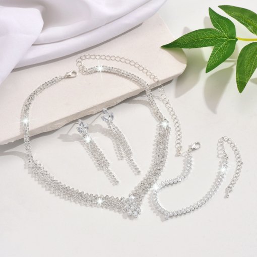 Cross-border AliExpress hot sale European and American bride ornament refined and simple clavicle necklace and earrings suite wedding dress accessories - Image 5