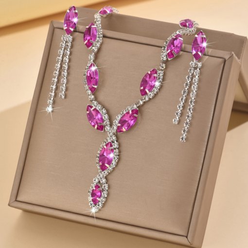 Cross-border jewelry wholesale personalized color horse eye water drop necklace tassel earrings bride suit necklace ear stud - Image 11