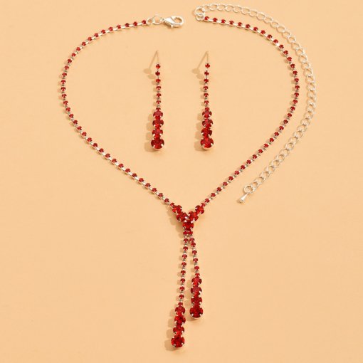 2024 New Bridal Ornament rhinestone tassel water drop crystal earrings and necklace set wedding dress studio head - Image 7