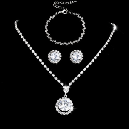 Amazon ornament supply brand new simple shiny zircon set chain wedding bridal gown accessories necklace earring bracelet - 图片 3