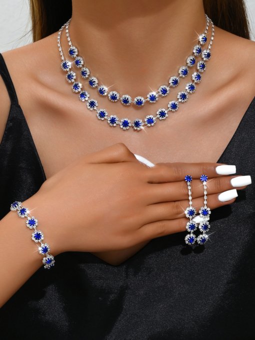 Foreign trade ornament wholesale wedding accessories double layer SUNFLOWER diamond necklace and earrings suite AliExpress ornament - 图片 18