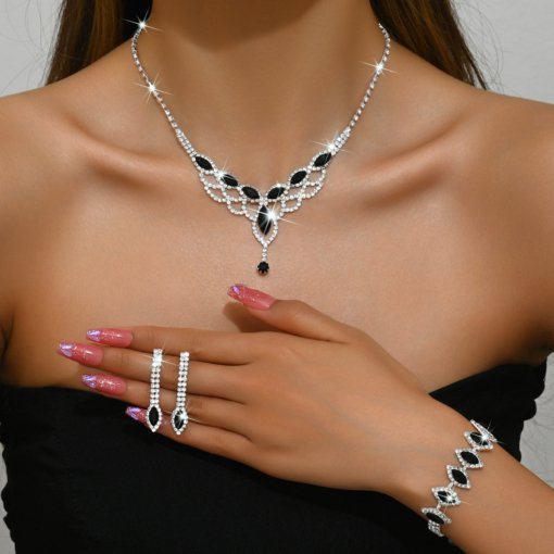 Fashionable simple full diamond Super Flash drop-shaped mesh necklace earrings bracelet ornament bridal elegant accessories - Image 2
