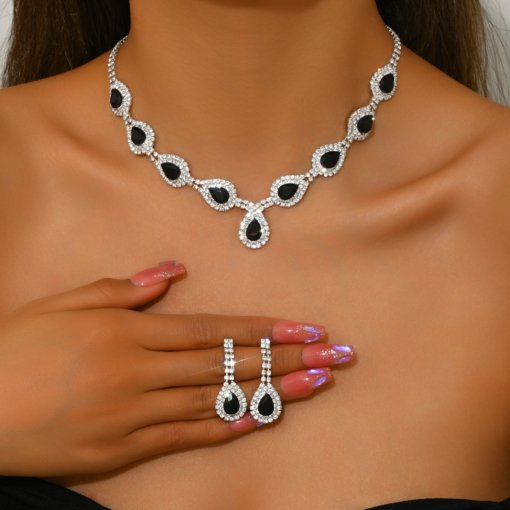 European and American entry lux high-grade zircon Jewelry necklace earrings niche retro clavicle chain fashionable all-match necklace suit - Image 8