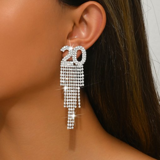 Amazon hot selling 2025 digital fashion Lady temperament trend digital tassel earrings party earrings jewelry - Image 7