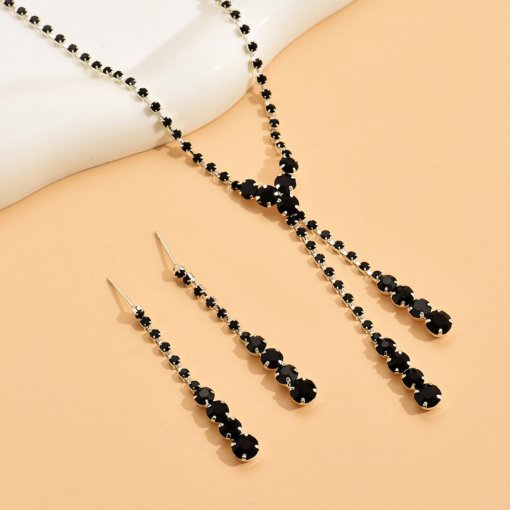 2024 New Bridal Ornament rhinestone tassel water drop crystal earrings and necklace set wedding dress studio head - Image 4