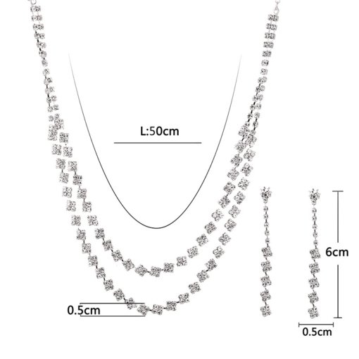 Amazon ornament wholesale hot sale double-layer rhinestone suit necklace earring bracelet women's wedding match - Image 5
