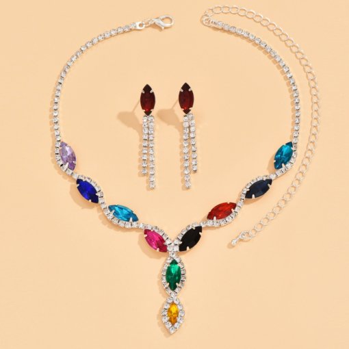 Cross-border jewelry wholesale personalized color horse eye water drop necklace tassel earrings bride suit necklace ear stud - Image 6