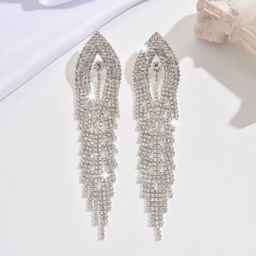 European and American style exaggerated and personalized diamond full diamond long fringe earrings fashion runway temperament wild eardrop earring women - 图片 5