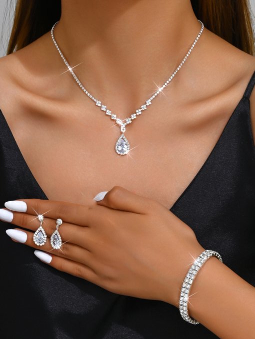 Bridal Ornament necklace bracelet earrings ring set rhinestone zircon wedding dress women wedding accessories advanced - 图片 11