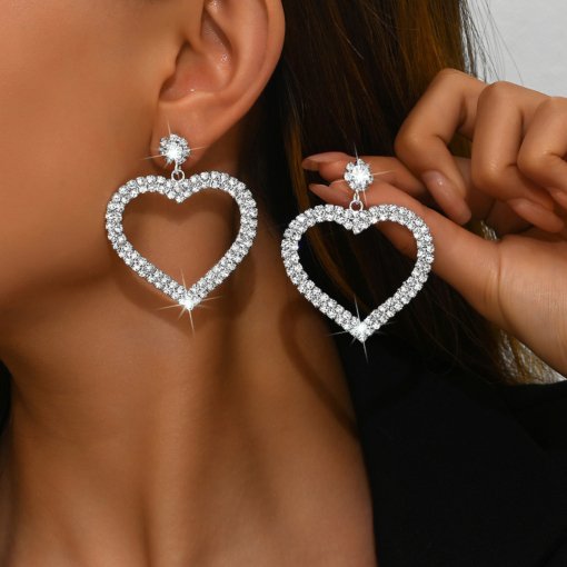 Exaggerated bridal wedding earrings African popular women's diamond long earrings cross-border European and American silver tassel earrings