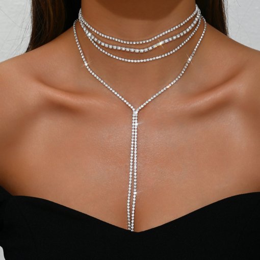 Europe and America cross border chain Body fashion sexy multi-layer accessories beach simple jewelry chest necklace necklace hot sale Rhinestone - 图片 3