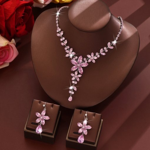 Colorful zircon fashion luxury necklace and earrings suite ins high-grade zircon necklace Christmas gift box gift - 图片 7