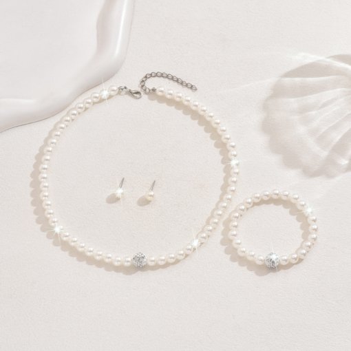 Pearl necklace cross-border chain set bridal accessories Pearl jewelry clay diamond set choker suit - 图片 4