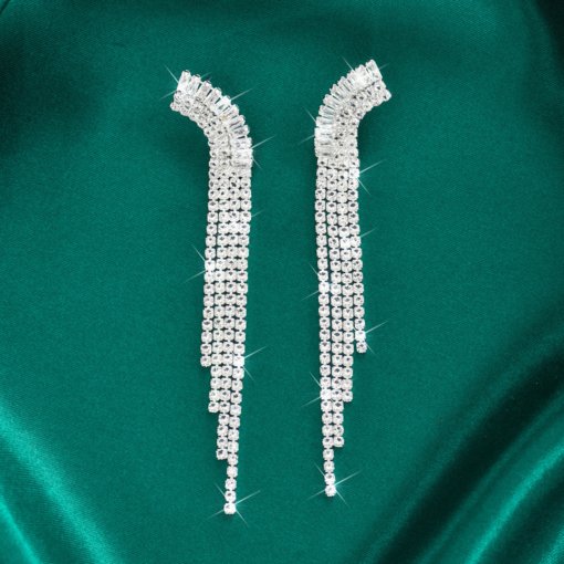 Fashion grandeur personality zircon tassel rhinestone earrings elegant long diamond nightclub earrings claw chain earrings - 图片 2