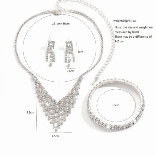 Foreign trade ornament exquisite small full diamond necklace and earrings suite simple all-matching graceful clavicle chain formal dress accessories - 图片 4