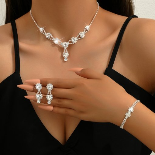 Brand New Bridal Ornament wholesale jewelry suit silver rhinestone women's necklace earrings bracelet wedding accessories - Image 7