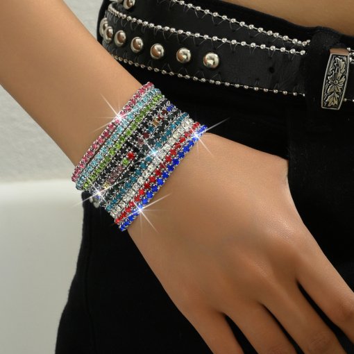 European and American style women's diamond elastic bracelet color zircon rhinestone claw chain colorful crystals bracelet gem (10 pieces) - 图片 12