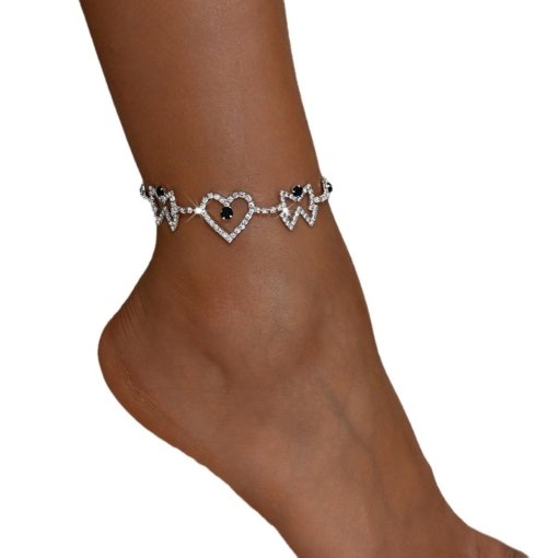 New hot sale fashion popular temperamental tassels rhinestone love heart foot ornaments rhinestone full diamond anklet European and American supply wholesale - Image 5