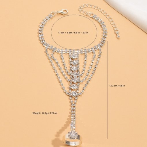 American and European fashion elegant bracelet ring one finger chain Women's versatile rhinestone bracelet 1001 - Image 3