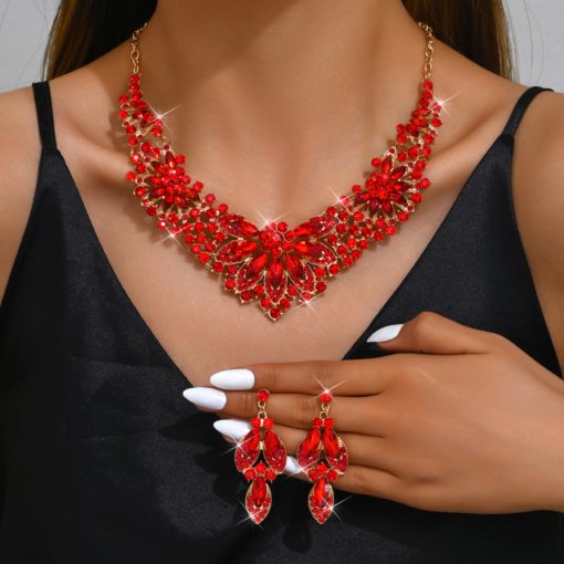 Jewelry suit wholesale cross-border popular exaggerated women's wedding dinner women's necklace and earrings suite suit multi-color choice - Image 2