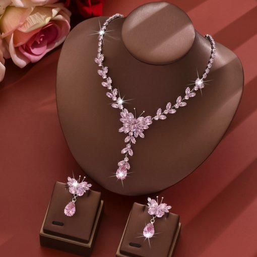 Fashion Color zircon fashion luxury necklace and earrings suite High sense Valentine's Day Mother's Day gift box gift - 图片 5