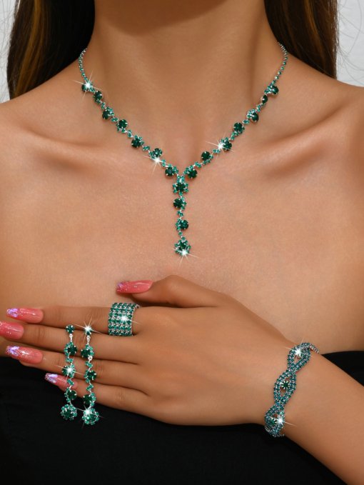 Jewelry suit brand new shiny inlaid full Diamond women's wedding supplies ornament necklace earring bracelet ring - Image 12