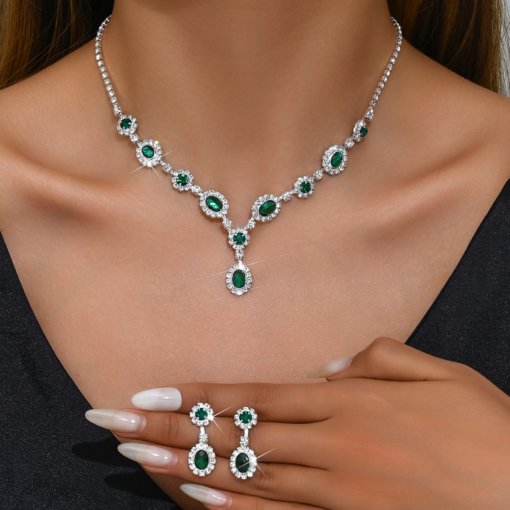 Brand new original design high-end luxury ruby crystal jewelry necklace and earrings suite Valentine's Day gift - Image 2