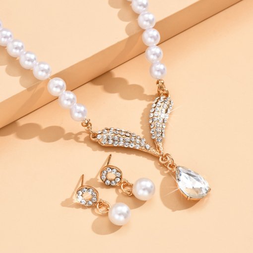 Jewelry set Korean style personality imitation pearl necklace and earrings suite Women's temperament bride formal dress accessories - Image 6