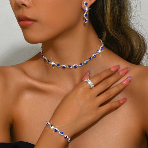 Amazon best seller in Europe and America fashion Wedding Jewelry necklace ear stud bracelet three-piece suit for women - Image 7