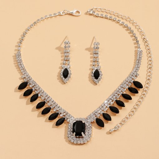 Foreign trade popular style jewelry wholesale luxury dinner dress jewelry Black royal blue gemstone earrings necklace suit - 图片 4