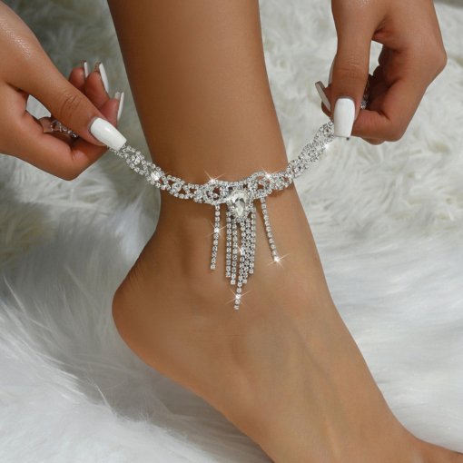Hot sale in Europe and America sexy fashion popular style black water drop tassel rhinestone anklet female ankle over rhinestone jewelry lot - Image 2