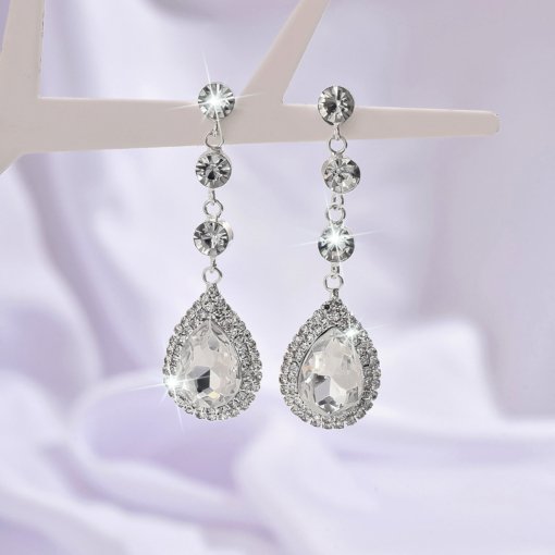 New Korean earrings bridal glass water drop rhinestone earrings exclusive for cross-border earrings Valentine's Day gift - 图片 4