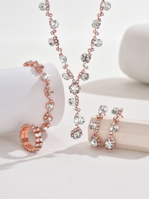 2024 cross-border fashion crystal rhinestone necklace ear stud bracelet ring jewelry wedding decoration all-match bride suit - 图片 8