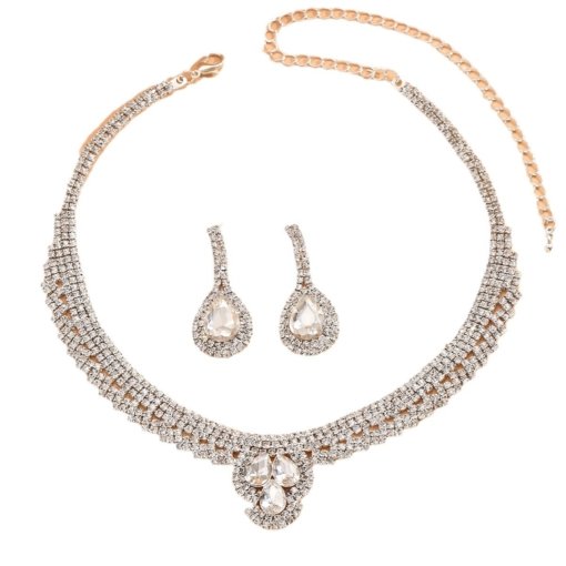 European and American fashion all-match bridal suit necklace women's simple full diamond drop-shaped ornament Jewelry set - 图片 5