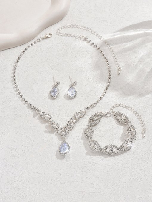 Europe and America cross border hot sale necklace earring set party banquet jewelry ornament bridal wedding rhinestone necklace earrings - 图片 9