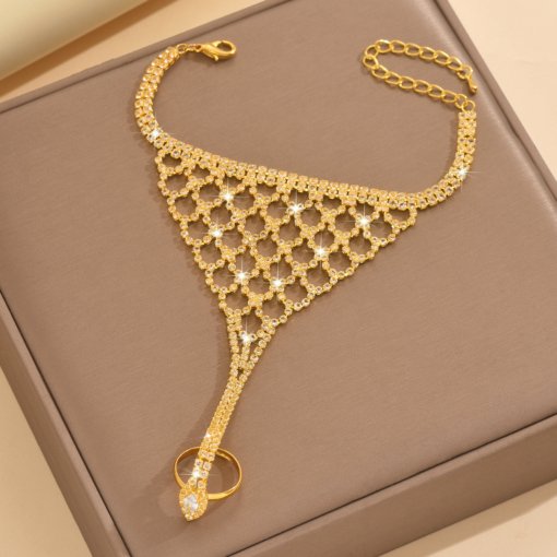 European and American fashion accessories personalized mesh rhinestone finger finger chain trendy grace full diamond accessories - Image 2