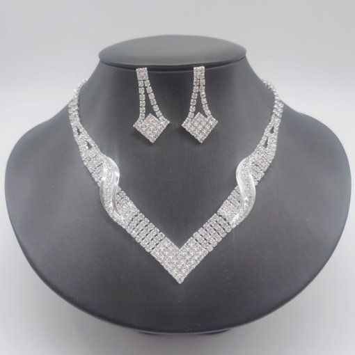 Cross-Border sold jewelry wholesale wedding supplies Women's necklace fashion bright diamond silver necklace earrings suit - 图片 4