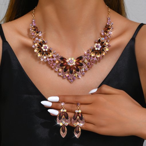 Jewelry suit wholesale cross-border popular exaggerated women's wedding dinner women's necklace and earrings suite suit multi-color choice - Image 3