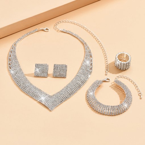 Fashion European and American style Middle East popular atmospheric rhinestone silver plated Bridal Ornament necklace bracelet stretch ring suit dress - Image 2
