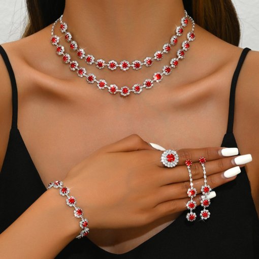 Foreign trade ornament wholesale wedding accessories double layer SUNFLOWER diamond necklace and earrings suite AliExpress ornament - 图片 4