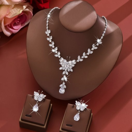 Fashion Color zircon fashion luxury necklace and earrings suite High sense Valentine's Day Mother's Day gift box gift - 图片 6