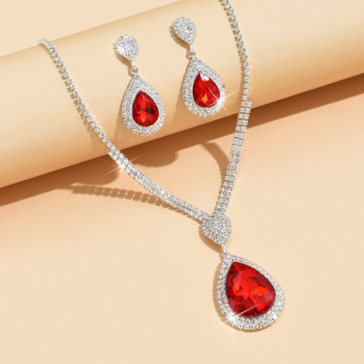 Fashion temperament red sapphire blue water drop pendant affordable luxury style design niche trendy suit autumn and winter all-matching wholesale - Image 3